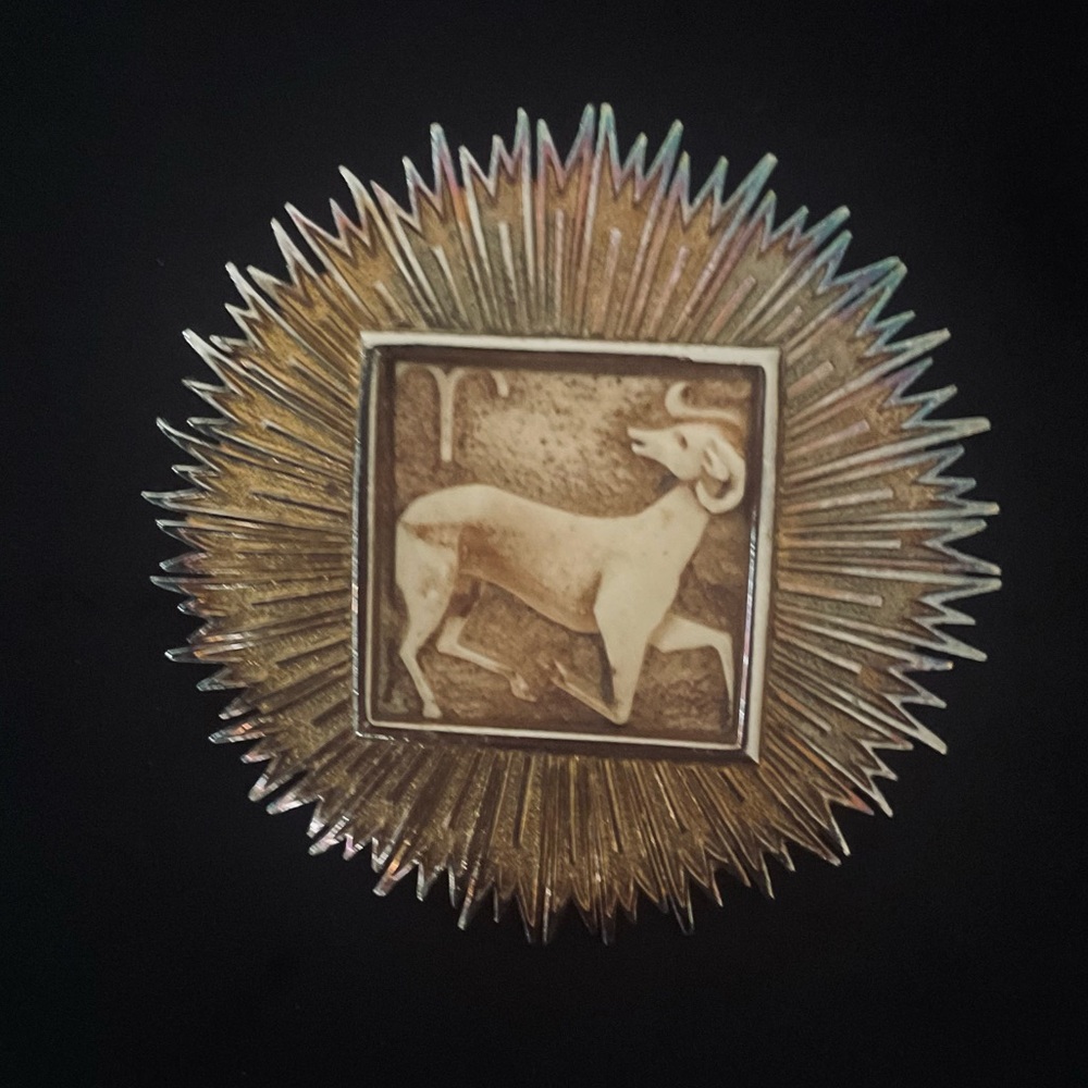 #80 Vintage Brutalist Luca Razza Zodiac Pendant Aries - Picture 1 of 3